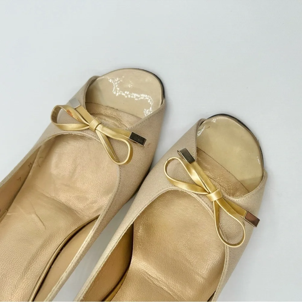 STUART WEITZMAN GOLD PUMP HEELS OPEN TOE SANDALS SLING BACK ADJUSTABLE STRAP 7M - Picture 10 of 14